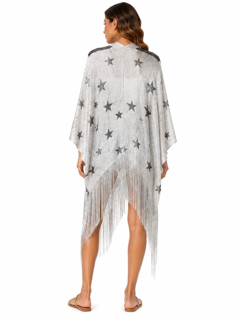 Golden Star Fringe Kimono ( Gold , Silver , Beige )