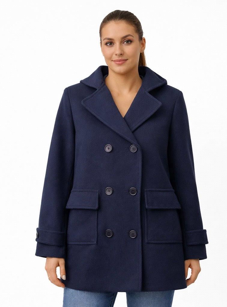 Double-Breasted Wool Blend Coat