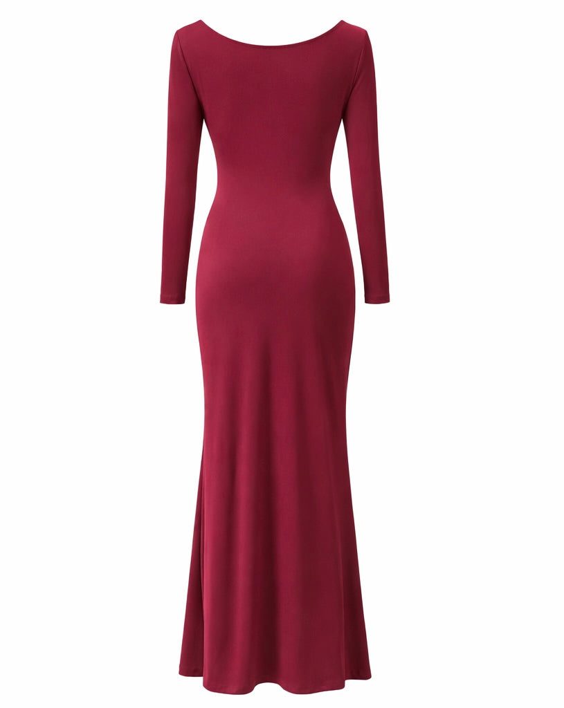Red Elegant Burgundy Long Sleeve Dress