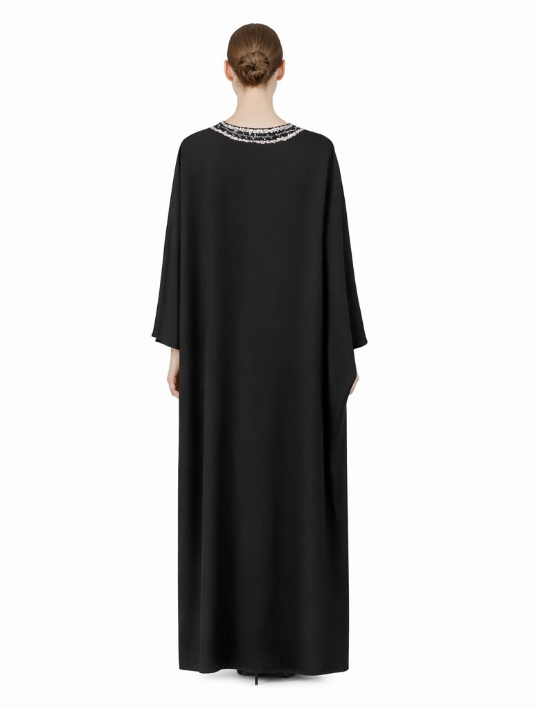 Beaded Neckline Black Kaftan Dress
