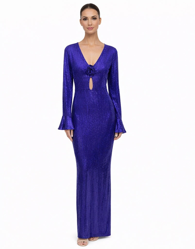 Cobalt Blue Sequin Slim-Fit Evening Gown