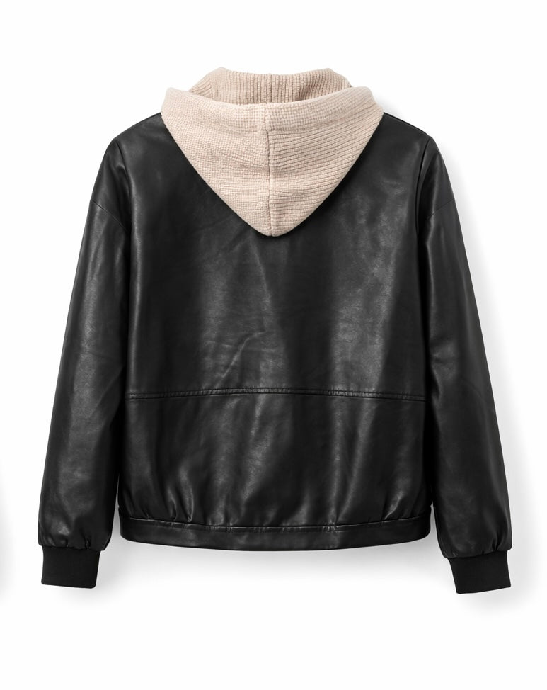Hooded Leather Bomber Jacket