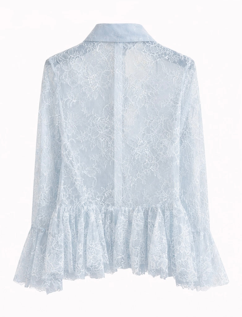 Sheer Lace Peplum Blouse – White , Light Blue , Butter Yellow