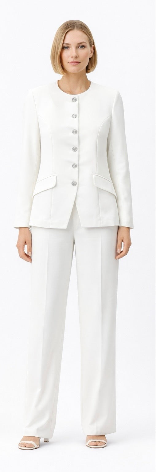 Classic White Structured Blazer & Trouser Set
