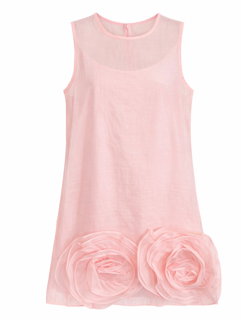 Chic Pink Mini Dress with Organza Flower Design