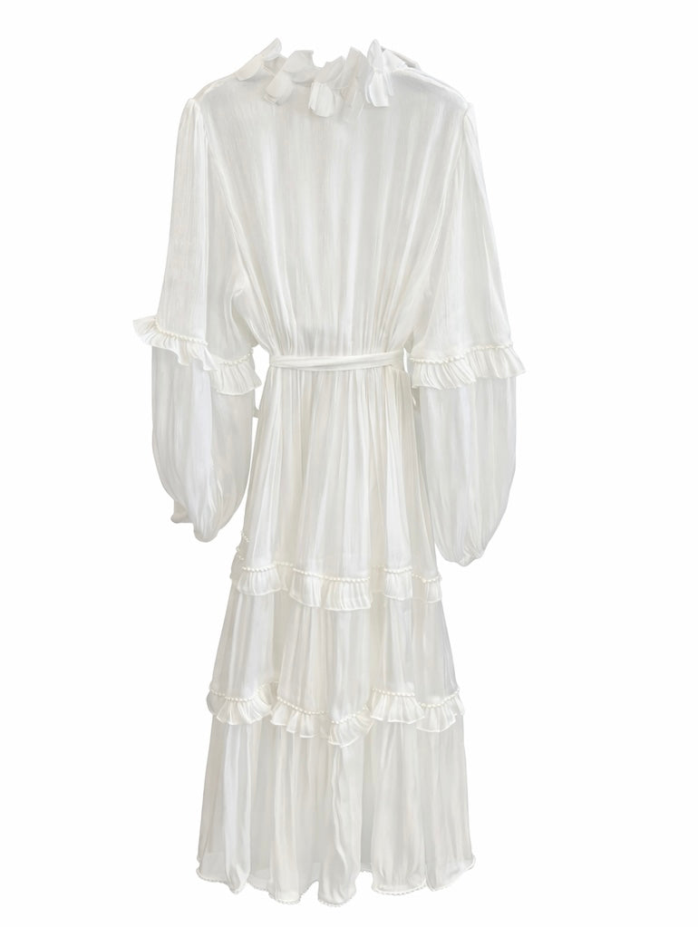 Dress Long Satin , Bronze & White