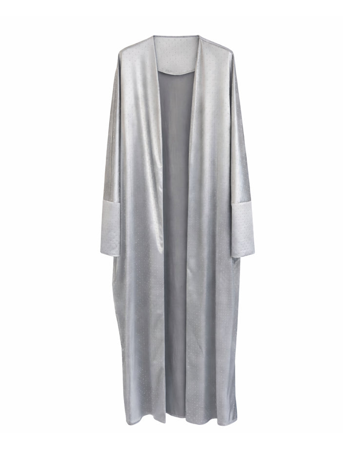 Moonlight Satin Kimono Abaya - Silver