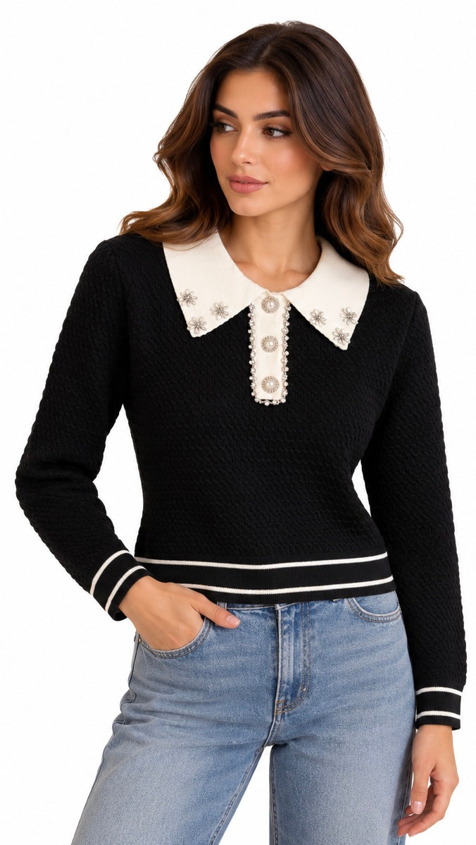 Pearl Embellished Collar Sweater