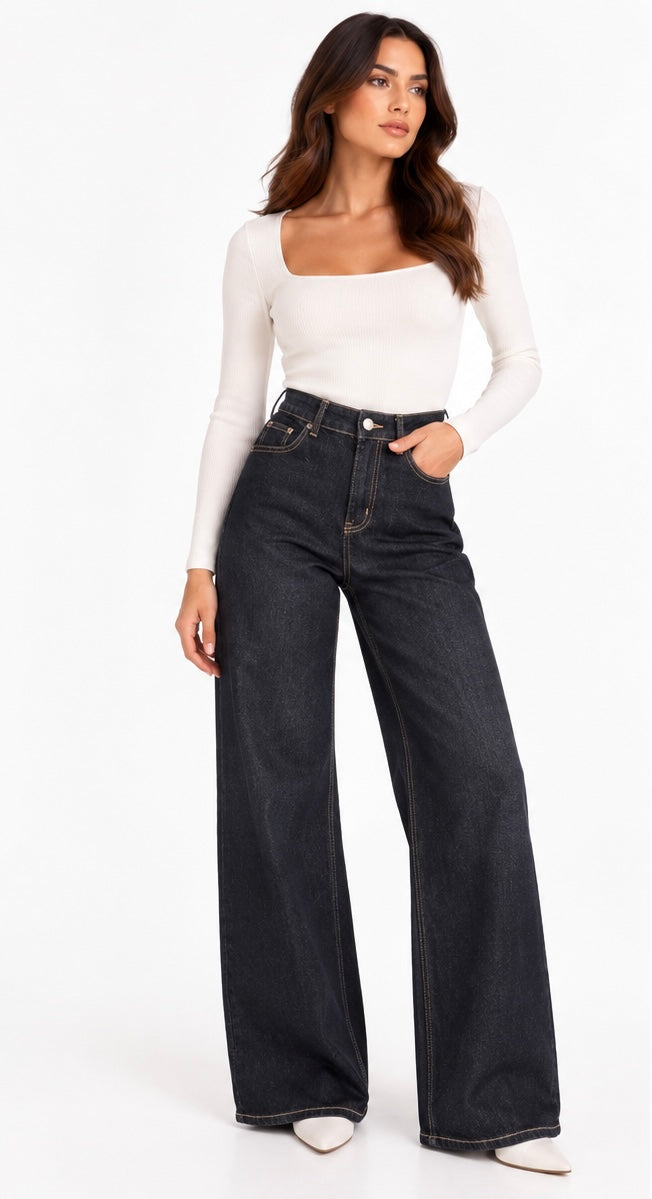 Midnight Blue Wide-Leg Jeans