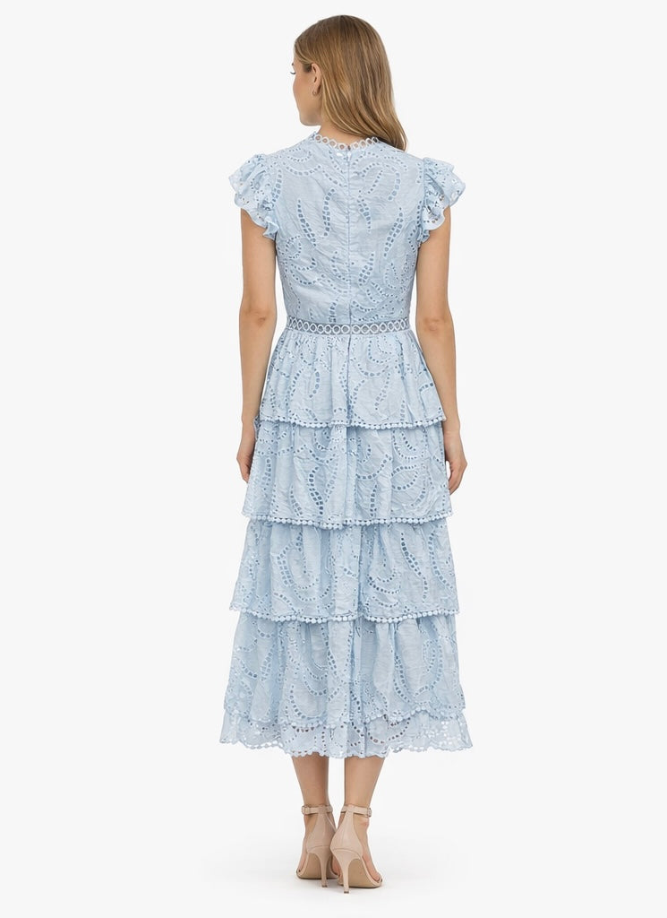 Blue Lace Tiered Midi Dress