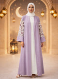 Signature Lilac Embellished Sleeve Open Abaya with Sheer Detail