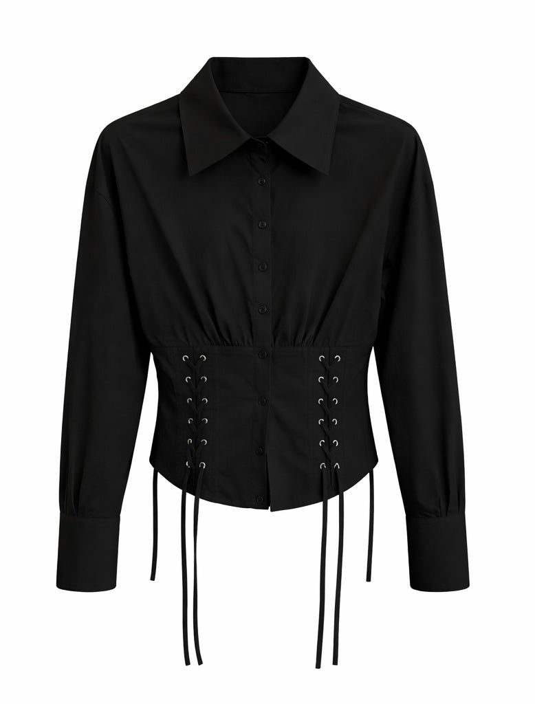 Corset Detail Shirt - Pink , Black , Beown