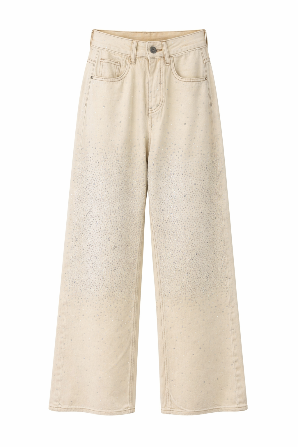 Rhinestone Embellished Wide-Leg Jeans - Light Blue , Butter Yellow