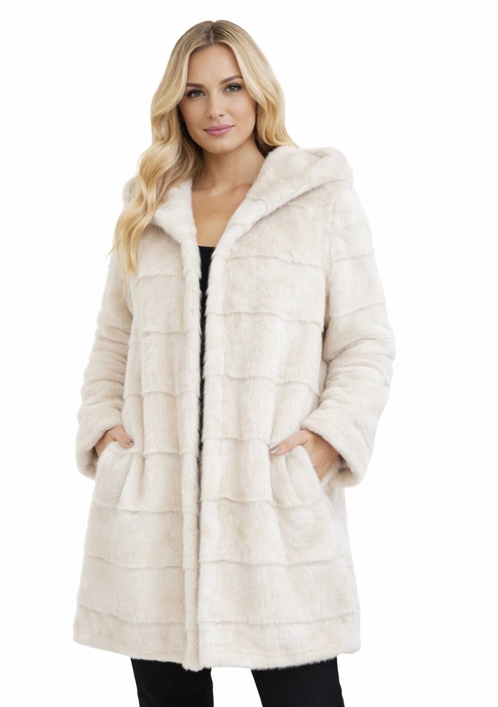 Luxury Long Hooded Faux Fur Coat