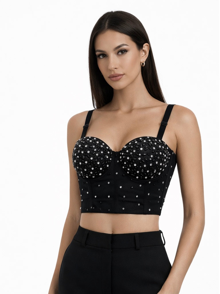 Black Structured Corset with Stud Embellishments