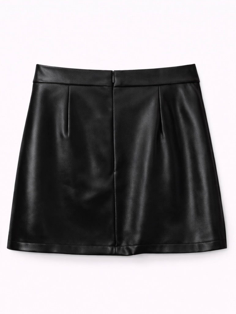 Statement Bow Faux Leather Mini Skirt Black