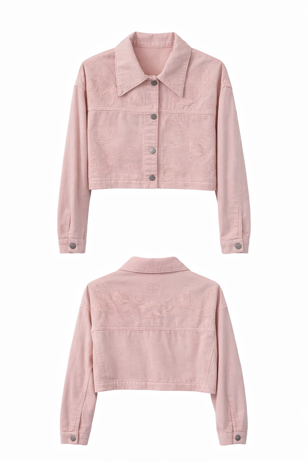 Blush Pink Embroidered Denim Two-Piece Set