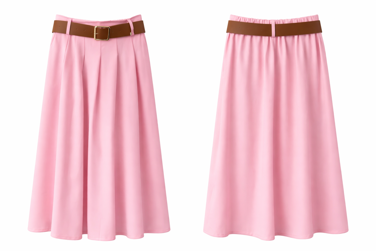 Pink Long Skirt with brown belt
