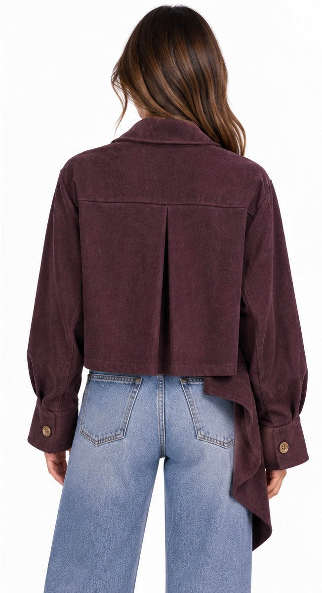 Asymmetric Draped Button Top ( Wine , Navy )