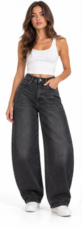 Washed Black Barrel-Leg Jeans