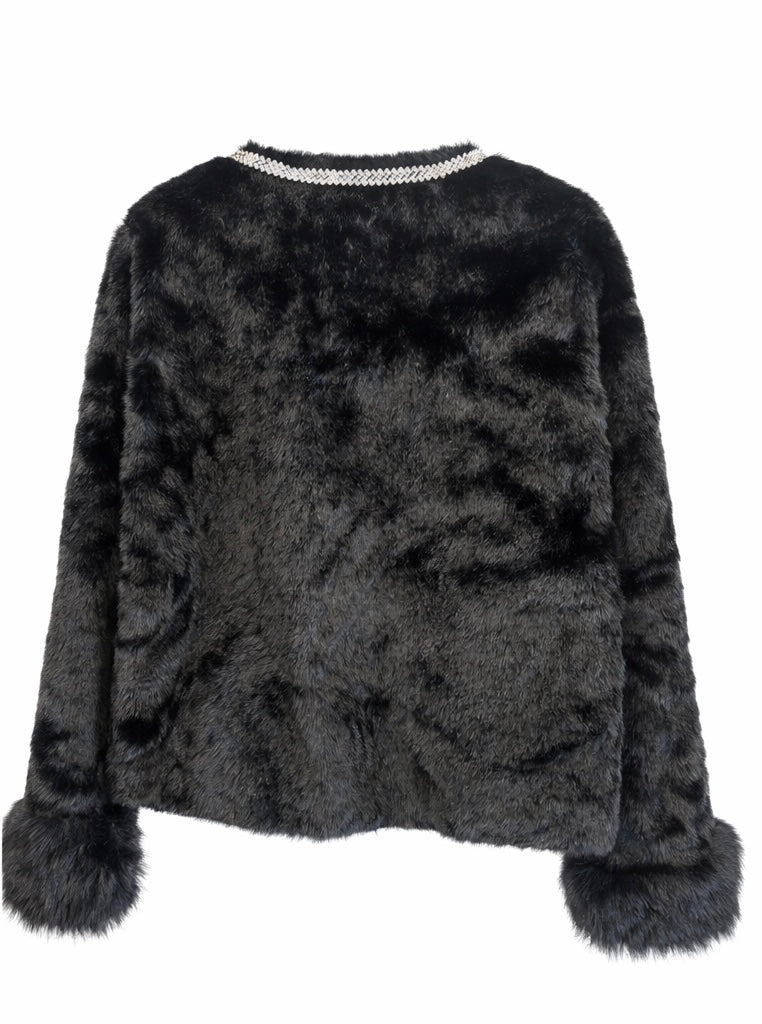 Midnight Luxe Crystal Faux Fur Jacket