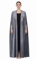 Embroidered Velvet Cape in Steel Grey