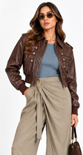 Napoleon Cropped Leather Bomber Jacket