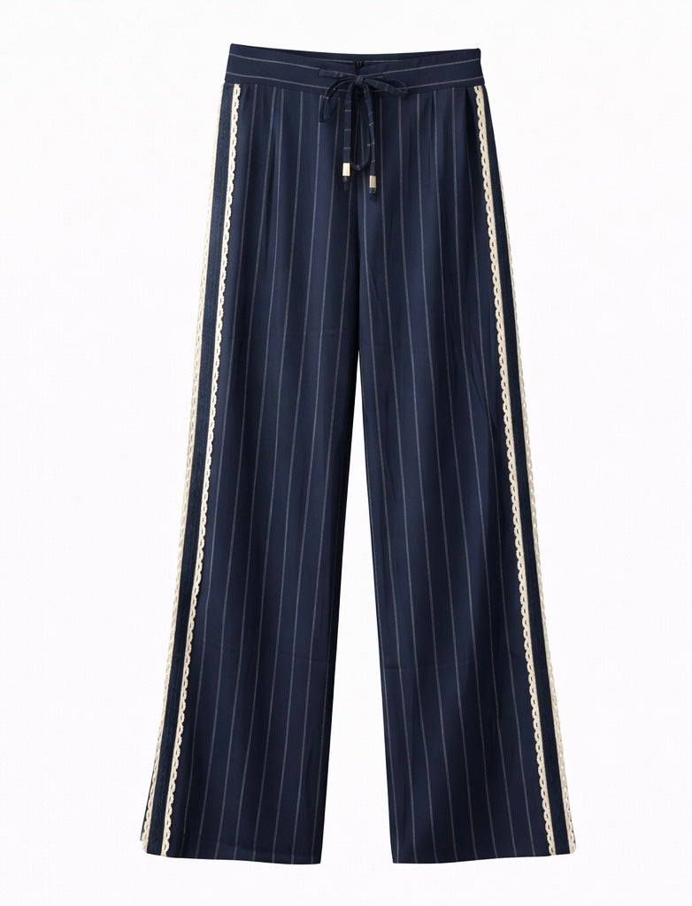 Tailored Navy Pinstripe Wide-Leg Pants