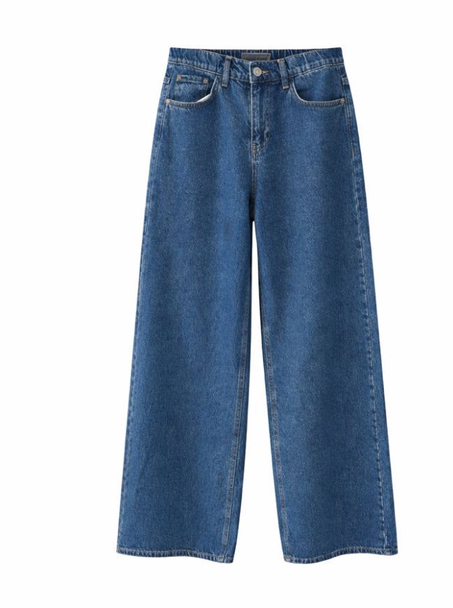 Navy Wide  Leg Denim With Elastic