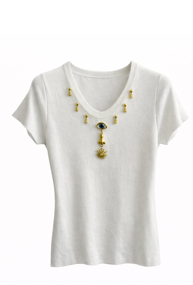 Charm Knit Top - Butter Yellow , light Blue , White , Black