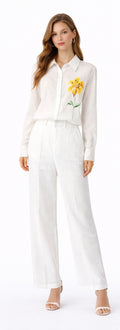 Linen Set With Flower - yellow , White