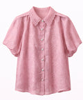 Embroidered Lace Collar Blouse - Pink , Sky blue