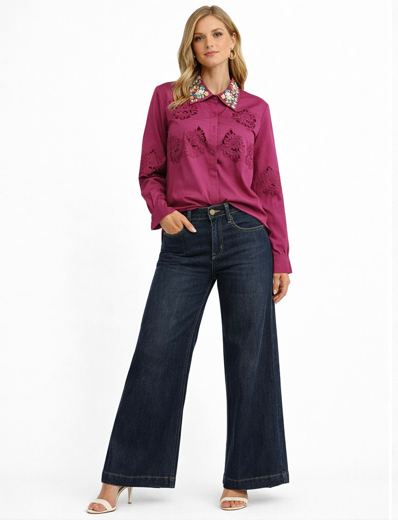 Navy Blue Wide Leg Pants