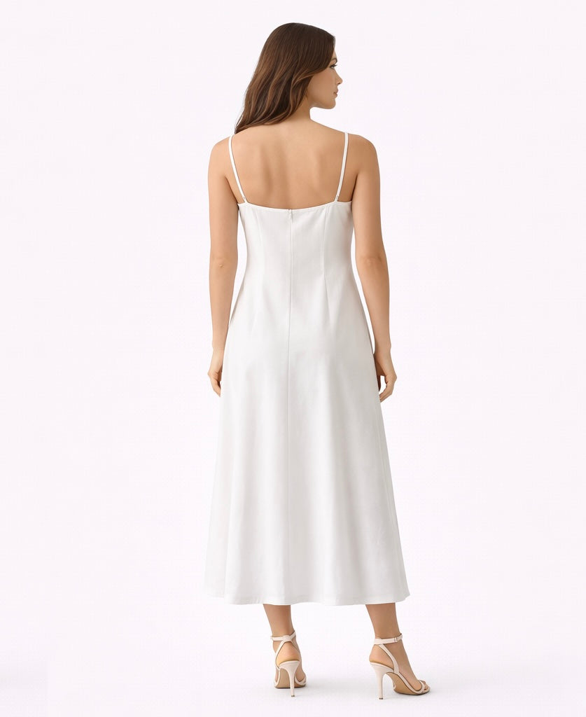 Minimalist White A-Line Midi Dress
