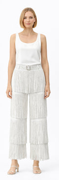 White Fringes Rhinestone Pants