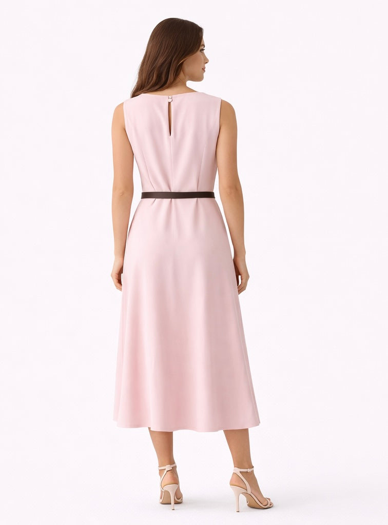 Sophia Classic Belted Dress - yellow , Blush Pink , black