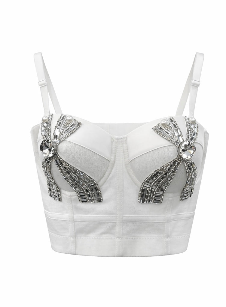 Luxury Rhinestone Corset Bustier White