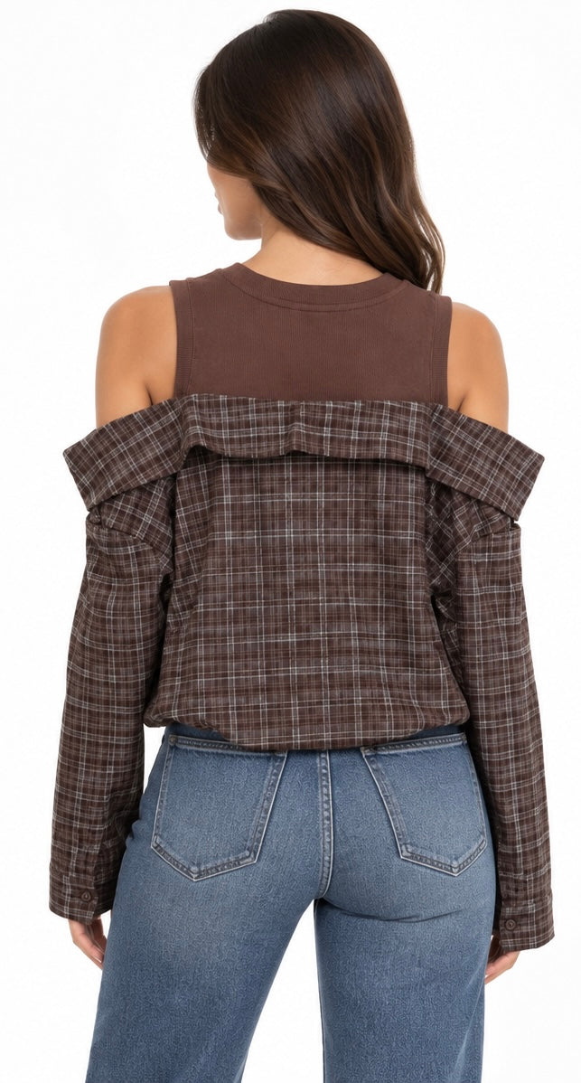 The Plaid Draped Cutout Top