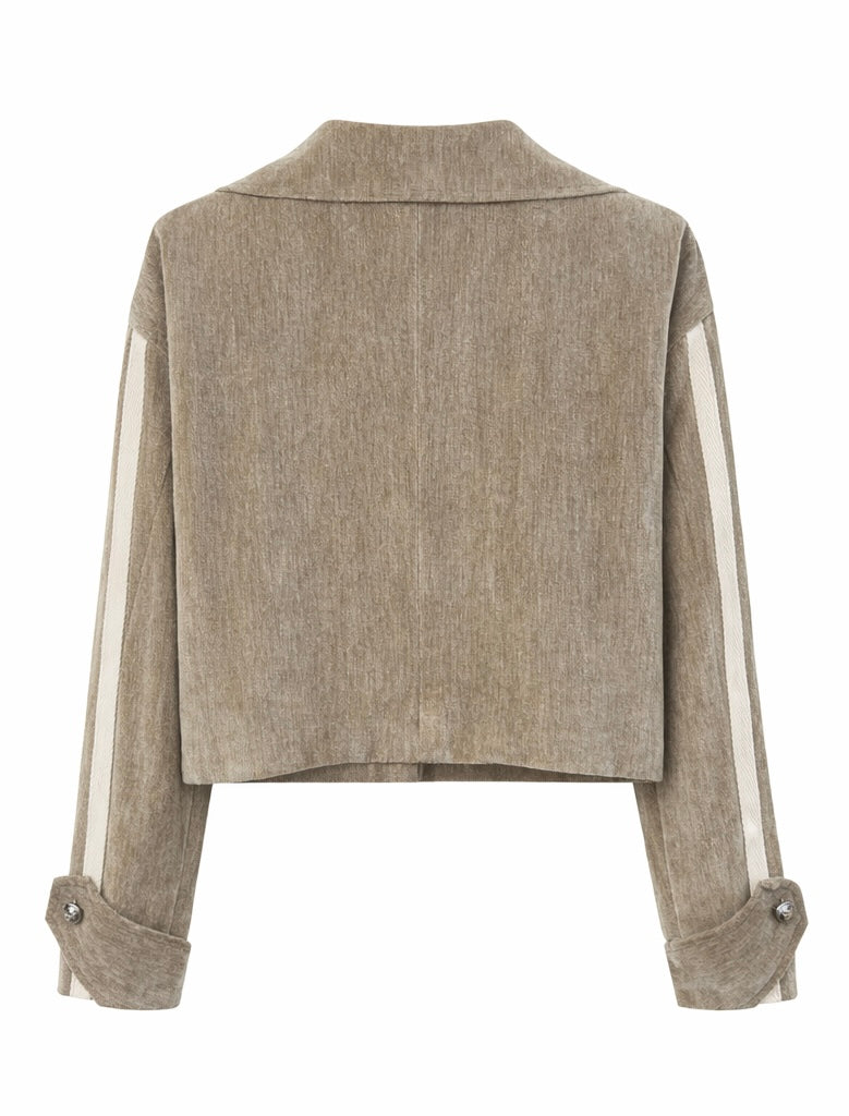 Striped-Sleeve Cropped Corduroy Jacket Taupe
