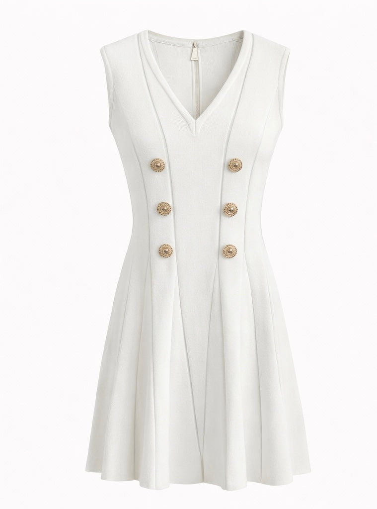 White Structured Sleeveless Fit & Flare Dress