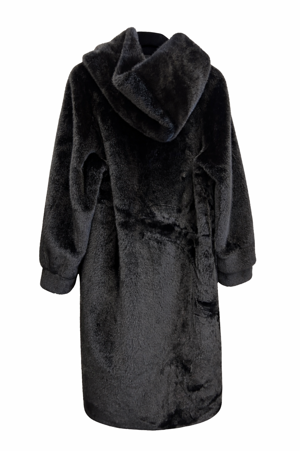 Elegant Black Faux Fur Coat with Shawl Collar
