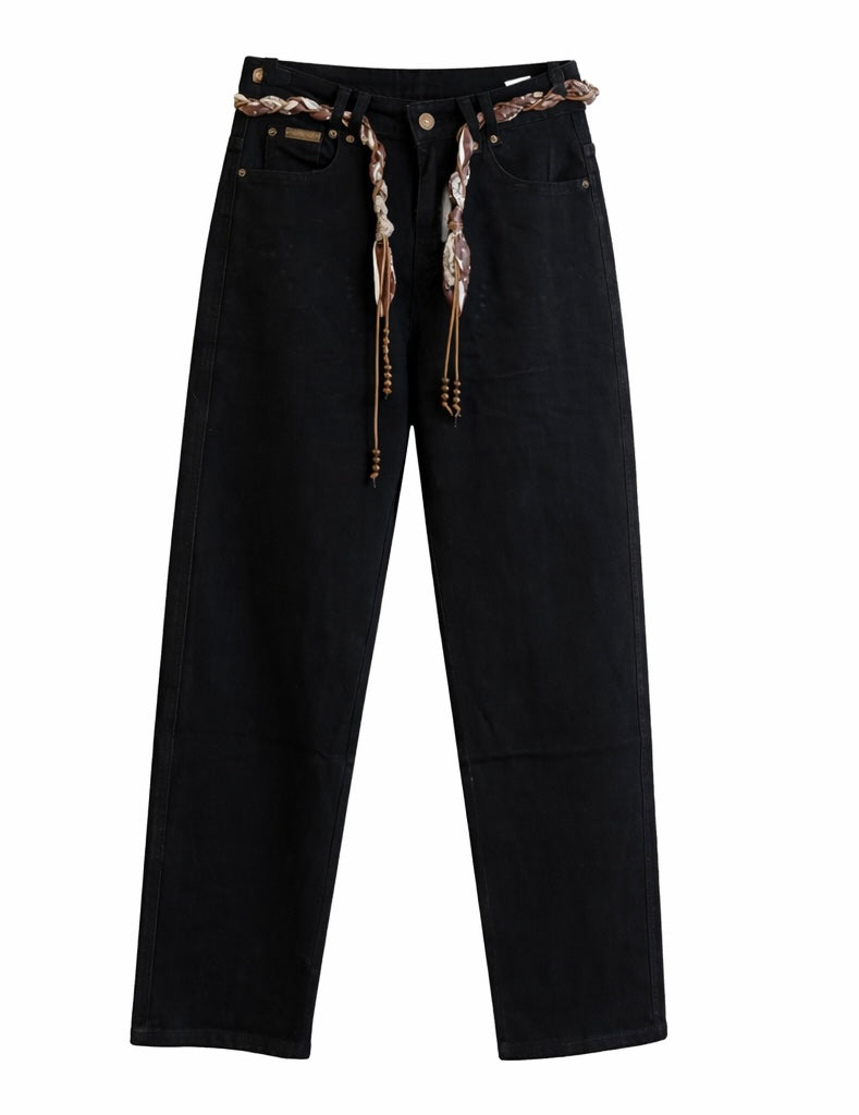 Black Denim Regular Fit With Silk Scarf