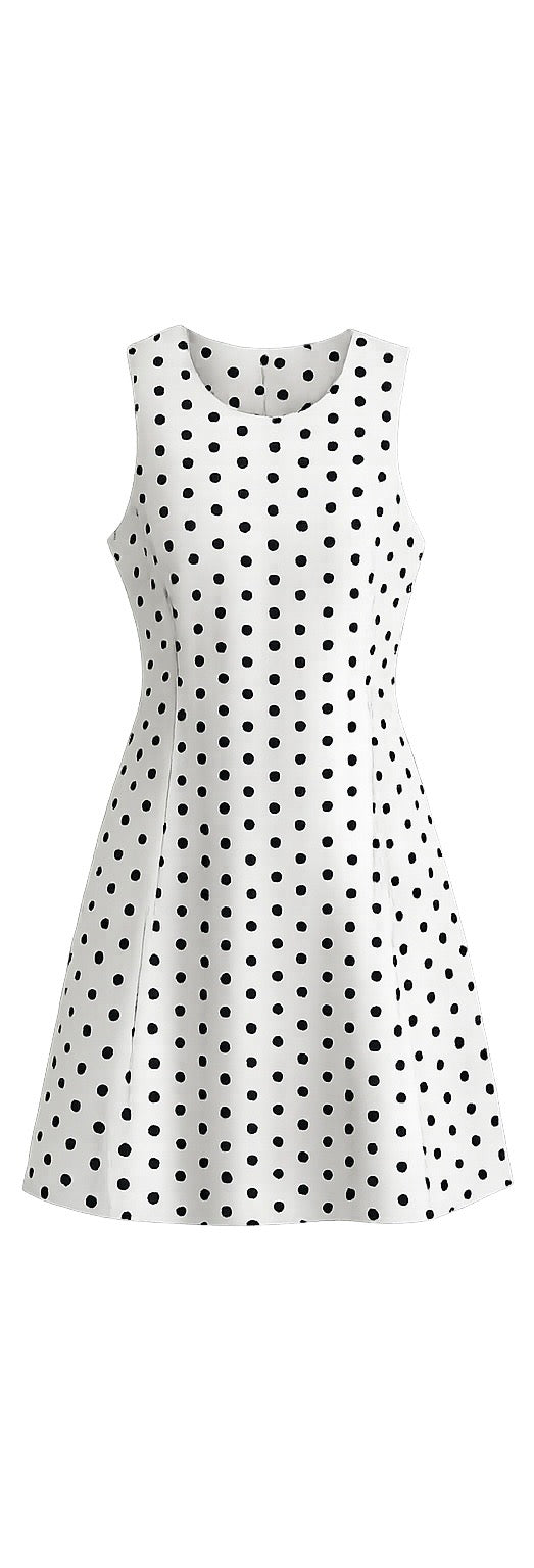 White Polka Dot Sleeveless A-Line Dress
