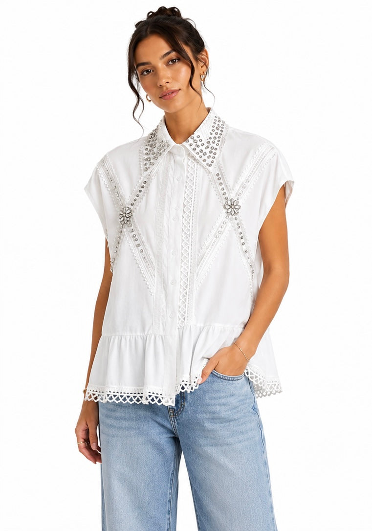 White Blouse With Crystals