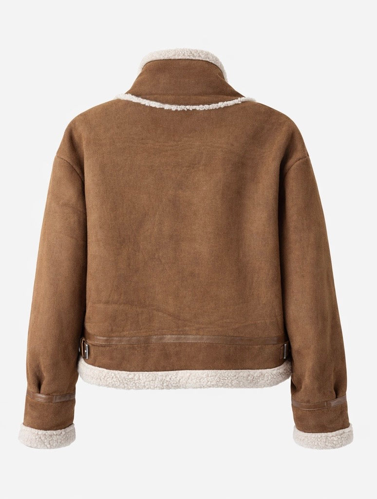 Faux Shearling Aviator Jacket – Brown