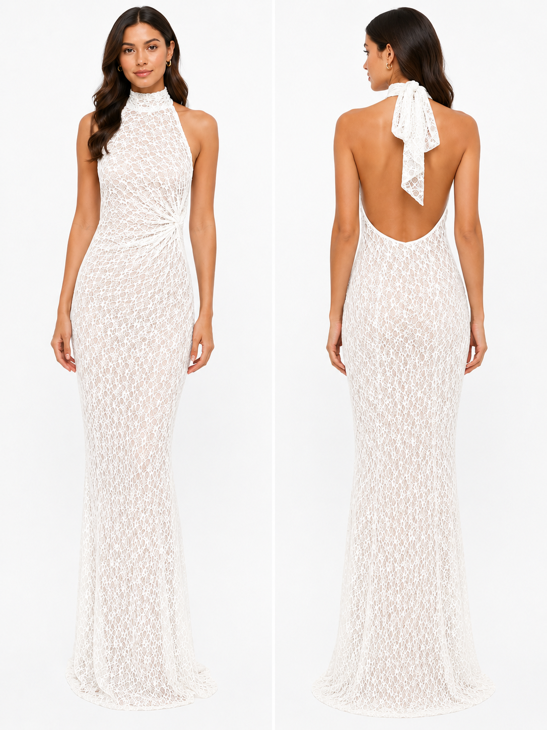 Lace Evening Dress ( White , Black , Pink )