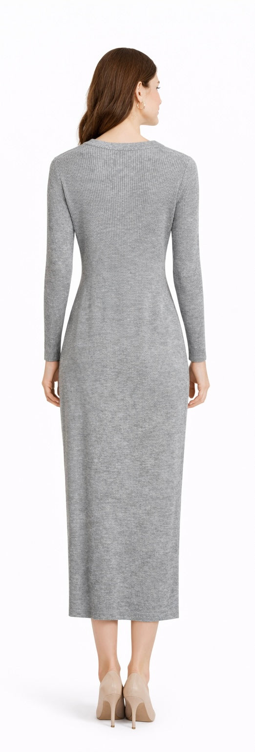 Essential Ribbed Knit Midi Dress – Gray