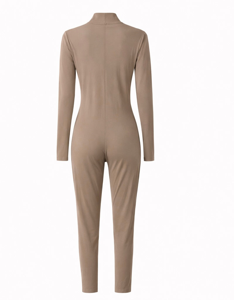 Women’s Long-Sleeve Zip Jumpsuit – Taupe