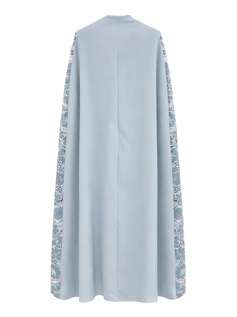 Powder Blue Floral Lace Panel Kimono Cape