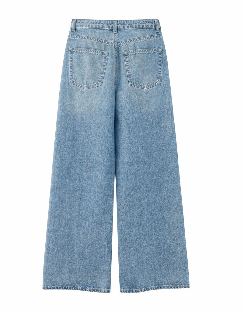 Street Style Paint Splash Wide-Leg Denim